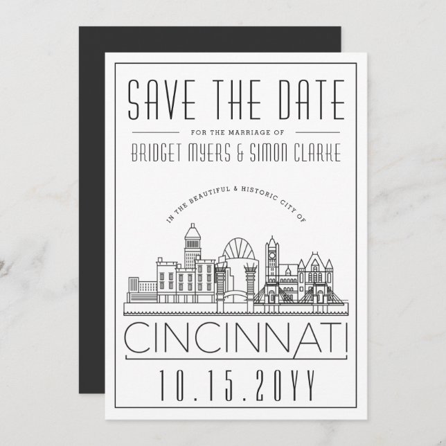 Invitation Cincinnati Mariage Styliszed Skyline Enregistrer l (Devant / Derrière)