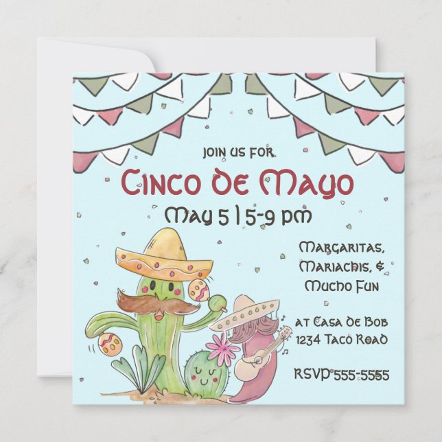 Invitation Cinco de Mayo chantant Cactus et Pepper Mariachis (Devant)
