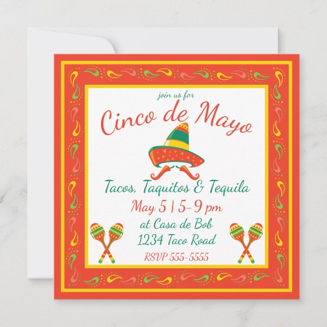Invitation Cinco de Mayo Chili Peppers et Sombrero (Devant)