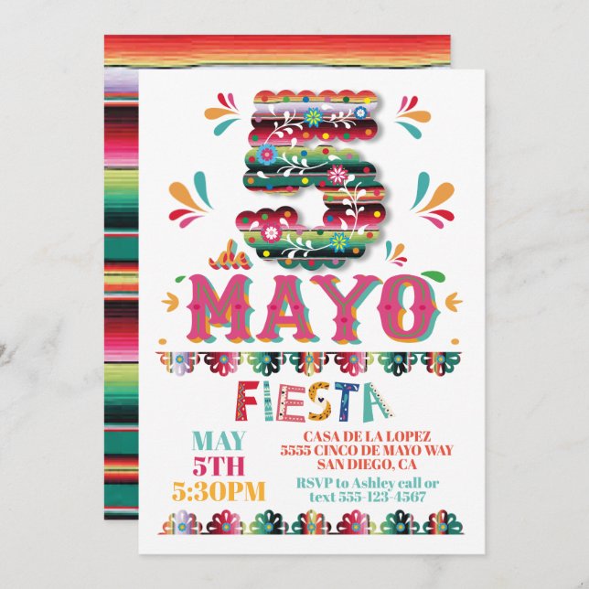 Invitation Cinco de Mayo Papier mexicain Fiesta Picado (Devant / Derrière)