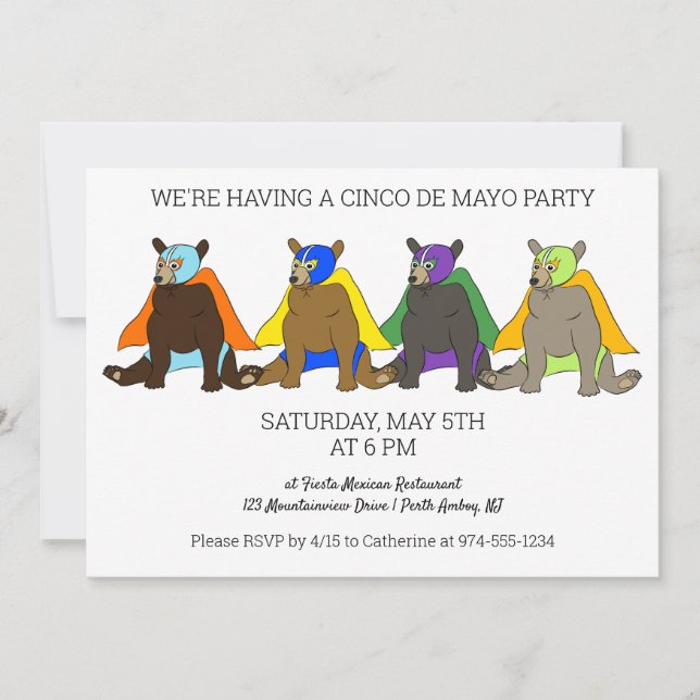 Invitation Cinco De Mayo Party Mexique Luchador Bears (Devant)