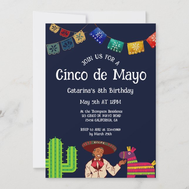 Invitation Cinco de Mayo soirée mexicaine d'anniversaire (Devant)