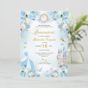 Invitation Cinderella Blue Fairytale Princess Quinceanera