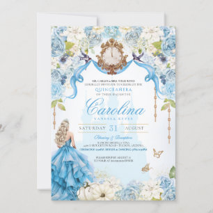 Invitation Cinderella Blue & Gold Princess Quinceanera de lux