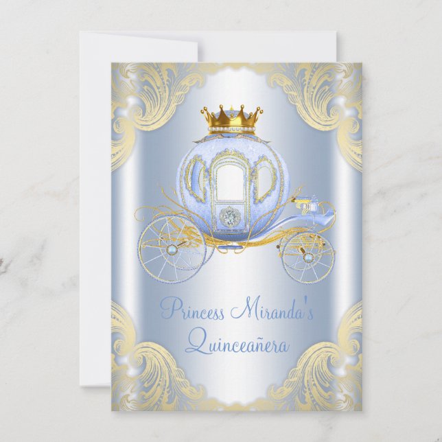 Invitation Cinderella Blue Gold Princesse Quinceanera (Devant)
