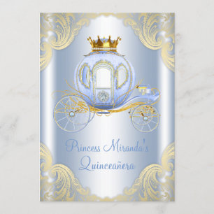Invitation Cinderella Blue Gold Princesse Quinceanera