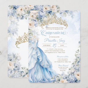 Invitation Cinderella Blue Princess Fairytale Quinceañera