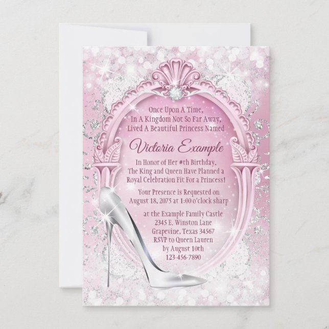 Invitation Cinderella chaussure de verre rose Quinceanera (Devant)