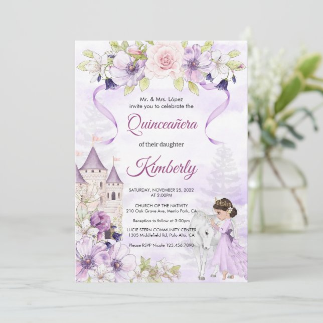 Invitation Cinderella Florale Princesse Quinceanera (Debout devant)