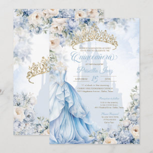 Invitation Cinderella Princess Blue Fairytale Quinceañera
