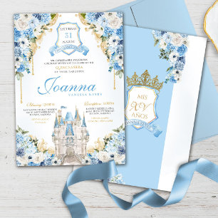Invitation Cinderella Princess Castle Light Blue Quinceanera