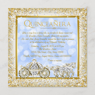 Invitation Cinderella Princesse Quinceanera Or et Bleu