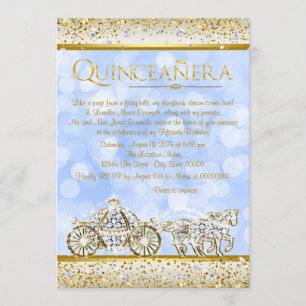Invitation Cinderella Princesse Quinceanera Or et Bleu