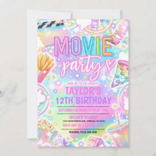 Invitation Cinéma Anniversaire Pastel Rainbow Movie Party