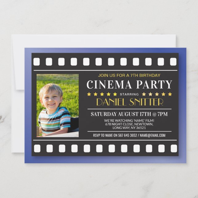 Invitation Cinéma fête d'anniversaire Film Boy's Blue Photo (Devant)