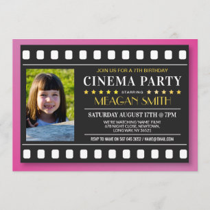 Invitation Cinéma fête d'anniversaire Film Girl's Pink Photo