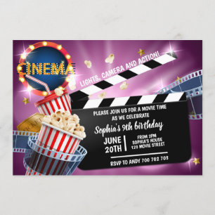 Invitation Cinéma Fille Anniversaire Popcorn Temps Film