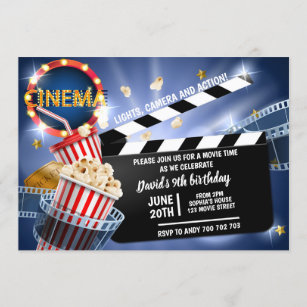 Invitation Cinéma Film Time Boy Anniversaire Popcorn