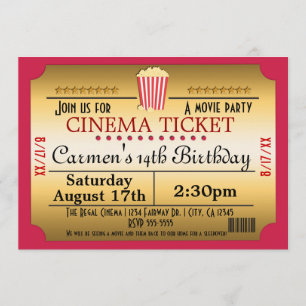 Invitation Cinema Movie Ticket Popcorn Party Événement Invita