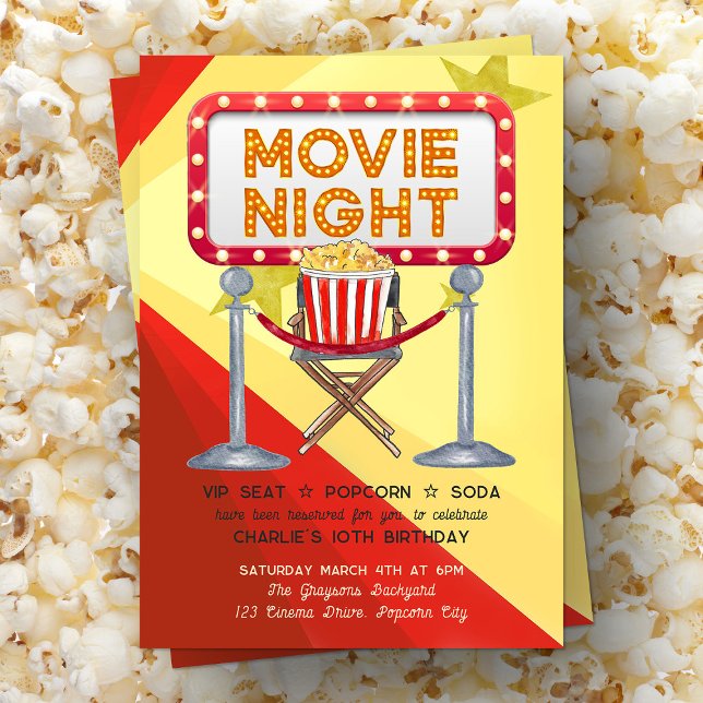 Invitation Cinéma Nuit Cinéma Popcorn Fête Anniversaire (Movie Night Birthday Invitation from my Kids Birthday Invitation collection
)