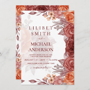 Invitation Cinnamon Terracotta TOMBE Floral MARIAGE
