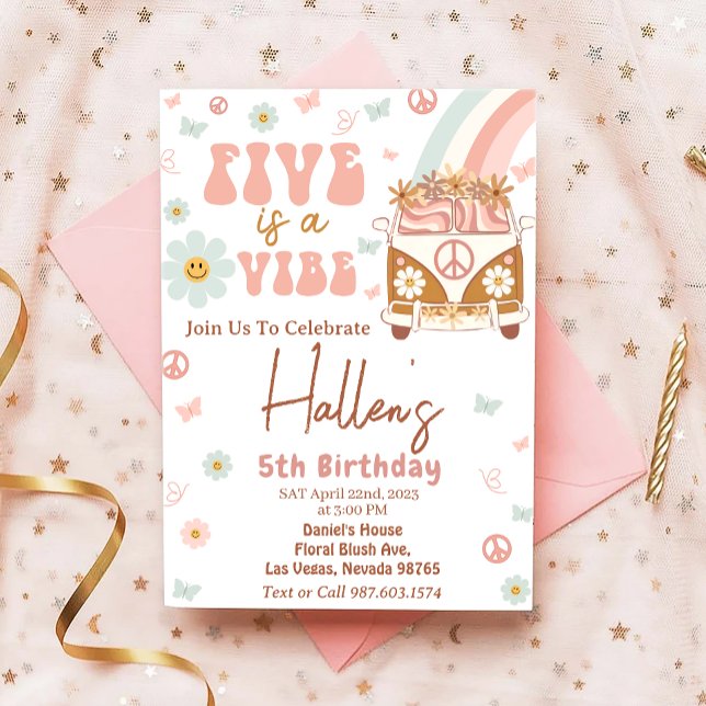 Invitation Cinq a Vibe Super Retro Rainbow 5e anniversaire (Créateur téléchargé)