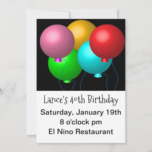 Invitation Cinq Ballons d'anniversaire grande impression (Devant)