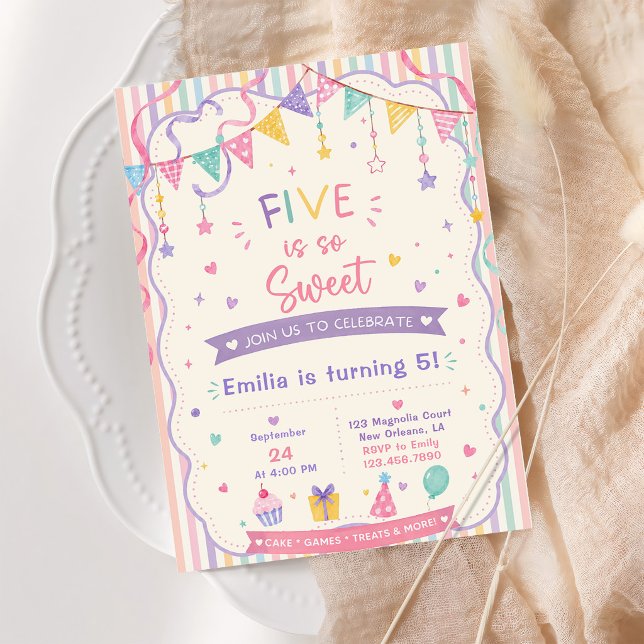 Invitation Cinq est si Mignonne fille 5ème anniversaire  (Créateur téléchargé)