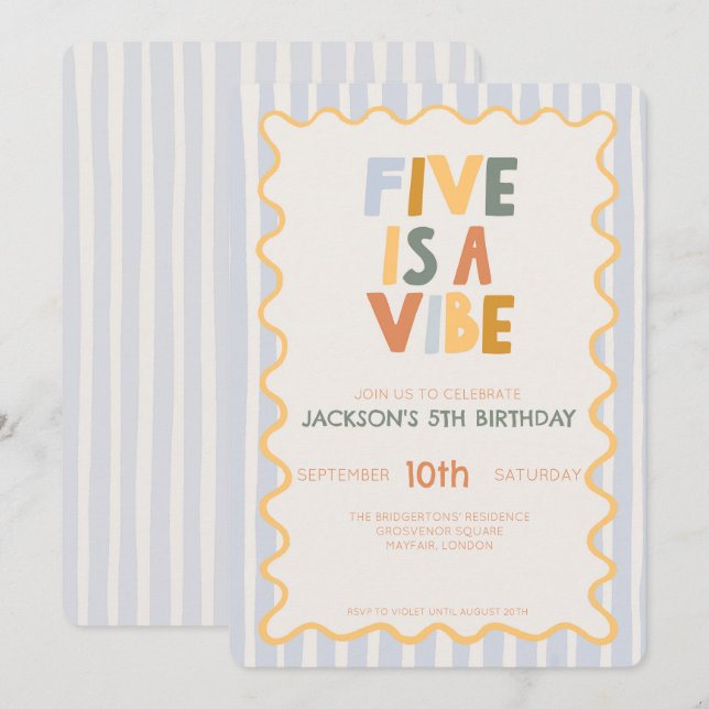 Invitation Cinq est une ambiance 5e anniversaire moderne (Devant / Derrière)