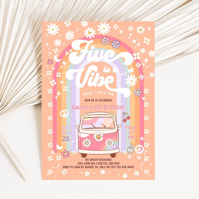 Invitation CINQ est une ambiance Daisy Groovy 5e anniversaire (Créateur téléchargé)