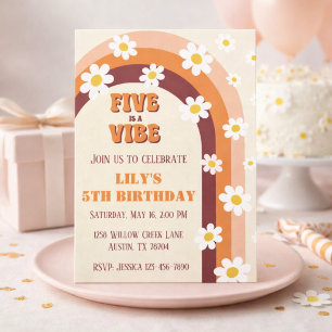 Invitation Cinq est une ambiance Rétro Groovy Rainbow Daisy 5