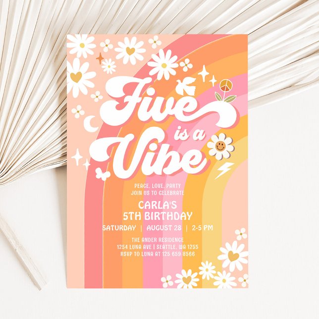 Invitation CINQ est une ambiance rose pêche 5e anniversaire f (Créateur téléchargé)