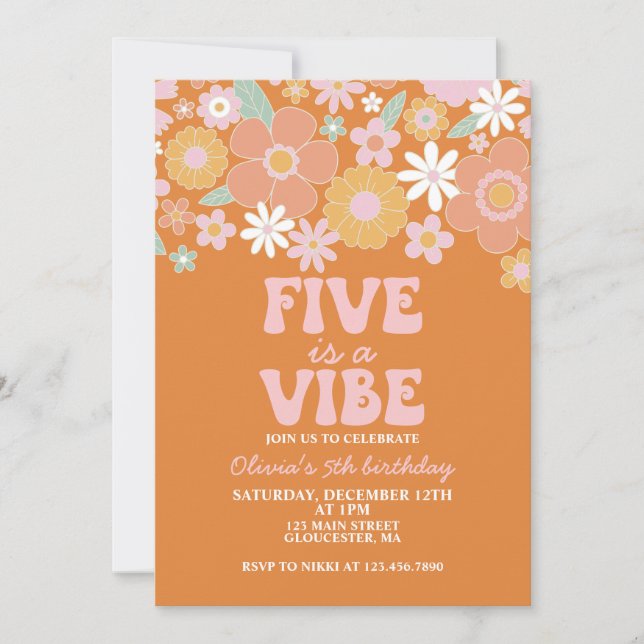 Invitation Cinq est une vibe Super Retro Floral 5e anniversai (Devant)