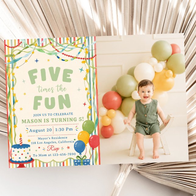 Invitation Cinq fois plus de fun pour le 5e anniversaire (Créateur téléchargé)