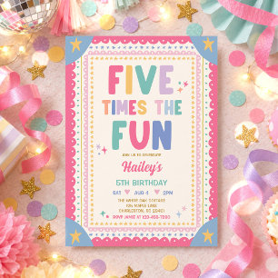 Invitation Cinq fois plus de plaisir Anniversaire 5 ans fille