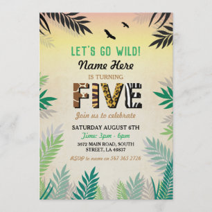Invitation Cinq Jungle 5e anniversaire de fête Safari ZOO Inv
