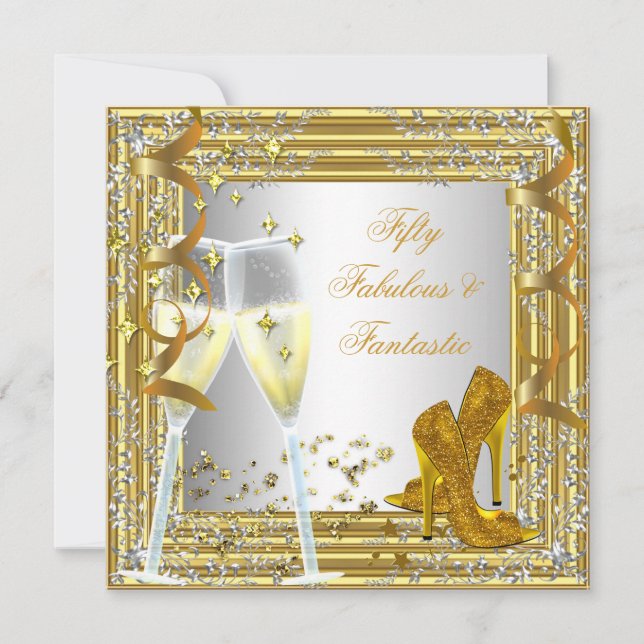 Invitation Cinquante 50 & Fantastique Fabuleux Or Argent (Devant)