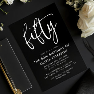 Invitation Cinquante   50ème Blanc moderne sur Noir fête d'an