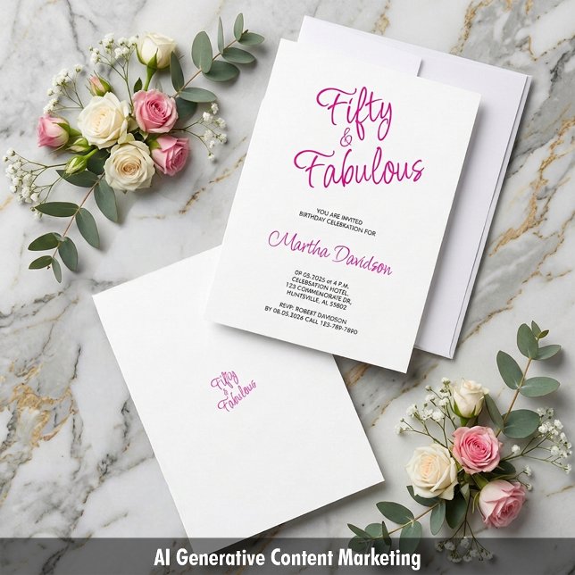 Invitation Cinquante ans et Fabuleuse Célébration d'Anniversa (Fifty & Fabulous Pink Birthday Celebration Invitation)