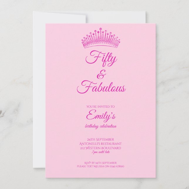 Invitation Cinquante ans et Fabuleuse Couronne Rose Anniversa (Devant)