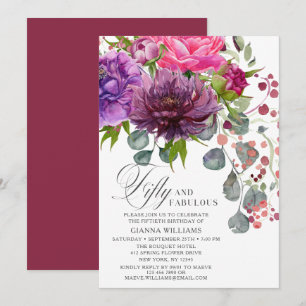 Invitation Cinquante ans et Fabuleuse Élégante Florale 50e An