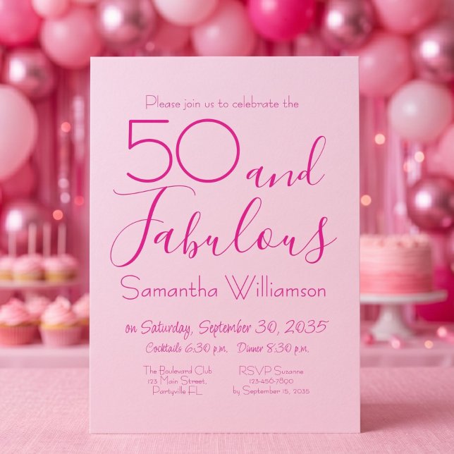 Invitation Cinquante ans et Fabuleuse Fête d'anniversaire ros (Créateur téléchargé)