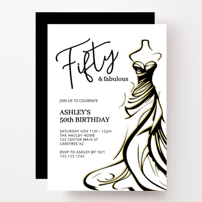 Invitation Cinquante ans et Fabuleuse Robe Noir Blanc 50e Ann (Créateur téléchargé)