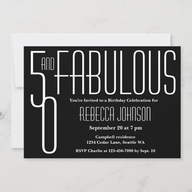 Invitation Cinquante ans et Fabuleux Anniversaire de 50 ans e (Devant)