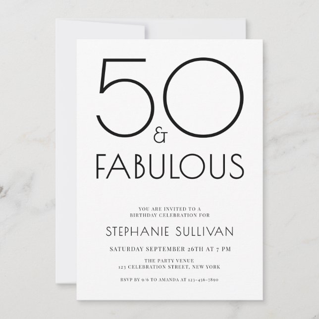 Invitation Cinquante ans et Fabuleux Anniversaire Minimal 50  (Devant)