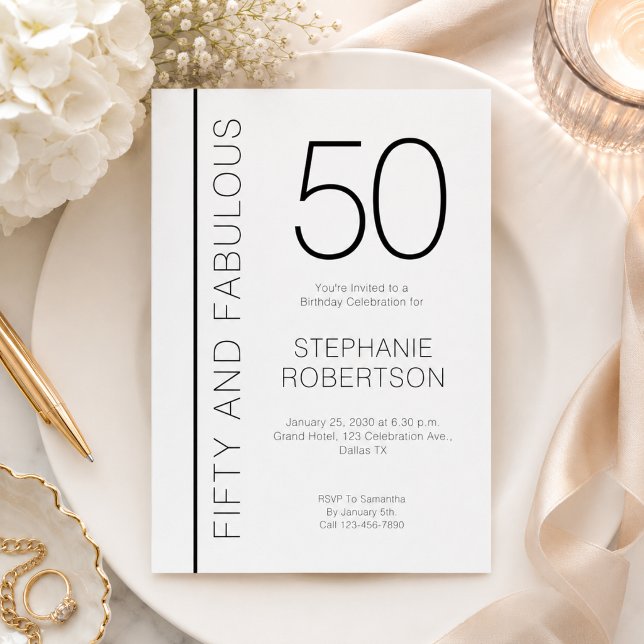 Invitation Cinquante ans et Fabuleux Anniversaire Moderne de  (Add details via template to personalize your event)