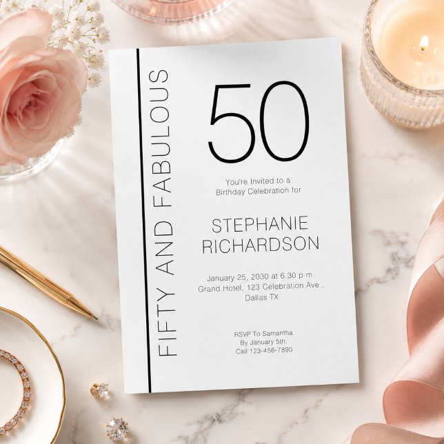Invitation Cinquante ans et Fabuleux Anniversaire Moderne de  (Add your event details via the template to personalize)
