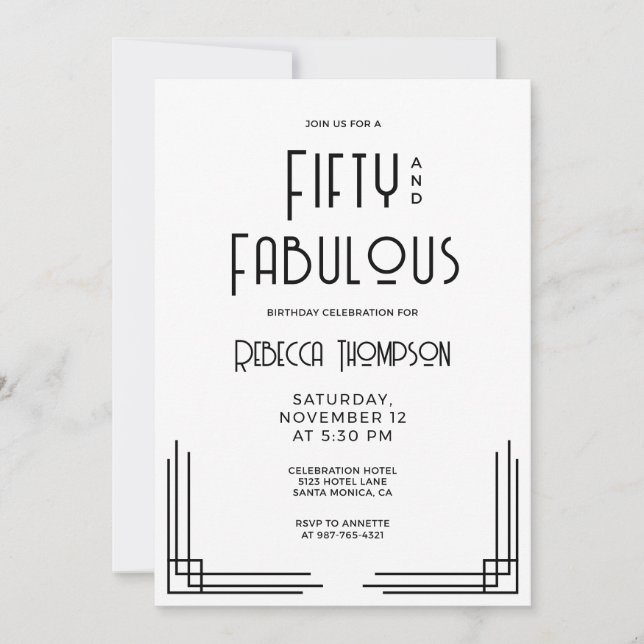 Invitation Cinquante ans et Fabuleux Art Déco Moderne 50e Ann (Devant)