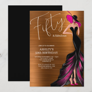Invitation Cinquante ans et Fabuleux Élégant Rose 50e Anniver