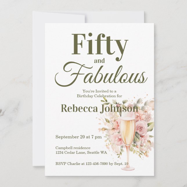 Invitation Cinquante ans et Fabuleux Fête d'anniversaire 50 a (Devant)